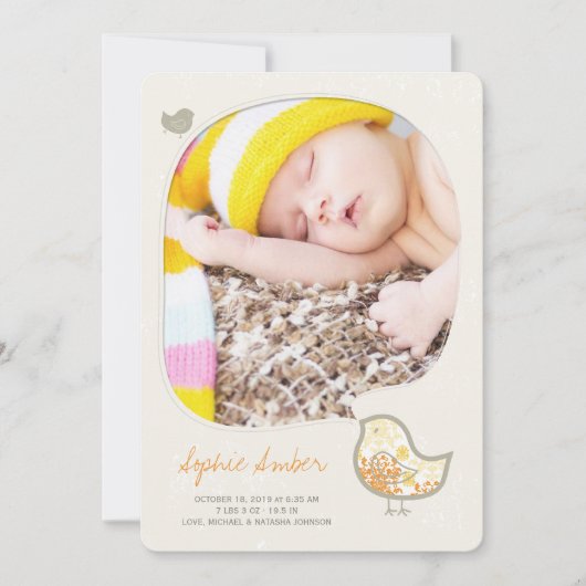 Yellow Whimsical Chick Photo Birth Announounement Aankondiging (Voorkant)