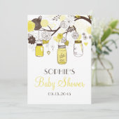 Yellow Whimsical Mason Jars Baby shower Invitation Kaart (Staand voorkant)