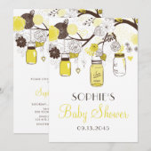 Yellow Whimsical Mason Jars Baby shower Invitation Kaart (Voorkant / Achterkant)
