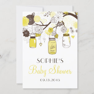 Yellow Whimsical Mason Jars Baby shower Invitation Kaart