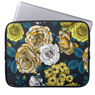 Yellow, white and bi-color roses with blue leaves laptop sleeve