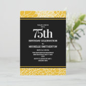 Yellow White Black Floral 75th Birthday Party Kaart (Staand voorkant)