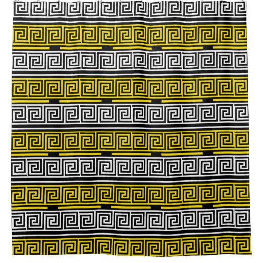 Yellow White Black Greek Key Fret Pattern Design Douchegordijn (Voorkant)