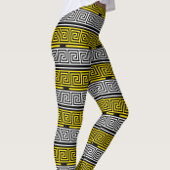Yellow White Black Greek Key Fret Pattern Design  Leggings