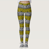 Yellow White Black Greek Key Fret Pattern Design  Leggings (Voorkant)