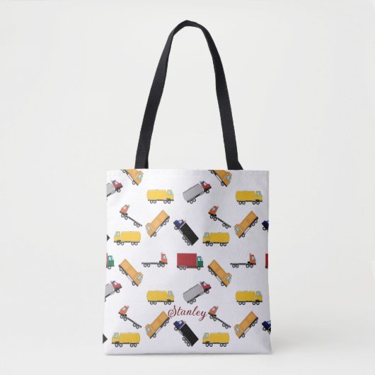 Yellow White Boys Name Personalized Truck Tote Bag (Voorkant)