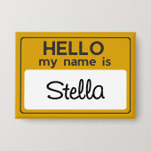 Yellow White Custom Name Hello My Name Is Button (Voorkant)