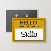 Yellow White Custom Name Hello My Name Is Button (Voorkant / Achterkant)