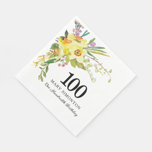 Yellow White Daffodil 100th Birthday Party Servet (Hoek)
