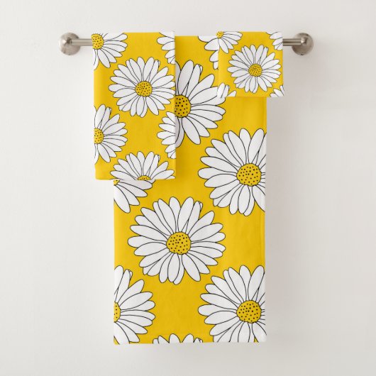 Yellow White Daisy Pattern 2 Bad Handdoek (Insitu)