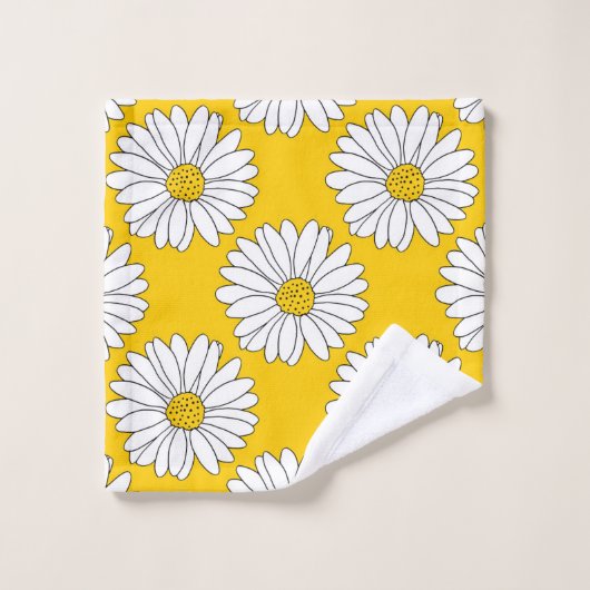 Yellow White Daisy Pattern 2 Bad Handdoek (Wasdoekje)