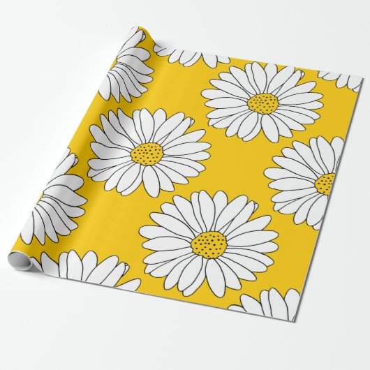 Yellow White Daisy Pattern 2 Cadeaupapier (Uitgerold)