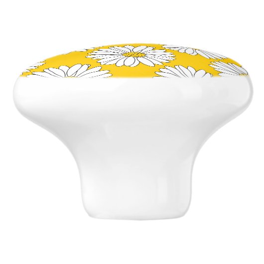 Yellow White Daisy Pattern 2 Keramische Knop (Zijkant)