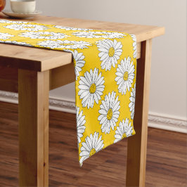 Yellow White Daisy Pattern 2 Korte Tafelloper