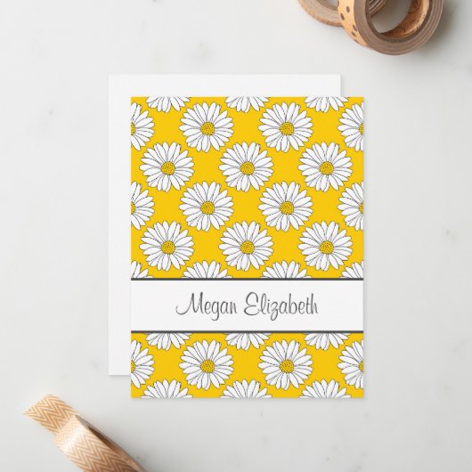 Yellow White Daisy Pattern 2 Notitiekaartje (Voorkant / Achterkant in situ)