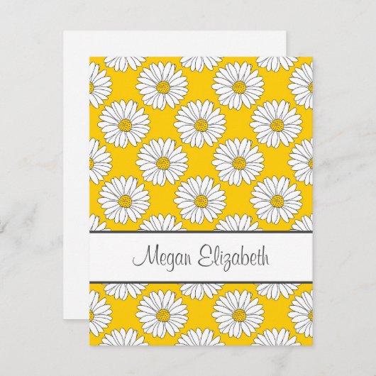 Yellow White Daisy Pattern 2 Notitiekaartje (Voorkant / Achterkant)