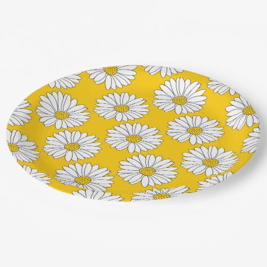 Yellow White Daisy Pattern 2 Papieren Bordje (Gekanteld)