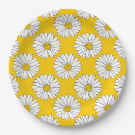 Yellow White Daisy Pattern 2 Papieren Bordje