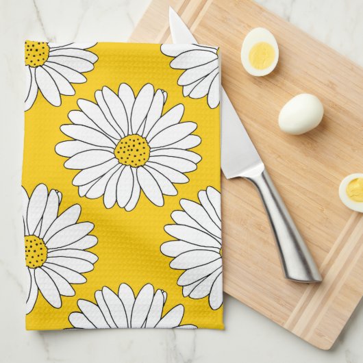 Yellow White Daisy Pattern 2 Theedoek (Quarter Fold)