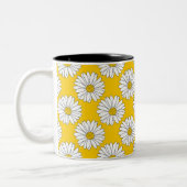 Yellow White Daisy Pattern 2 Tweekleurige Koffiemok (Links)