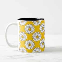Yellow White Daisy Pattern 2 Tweekleurige Koffiemok