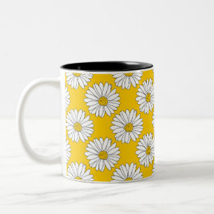 Yellow White Daisy Pattern 2 Tweekleurige Koffiemok