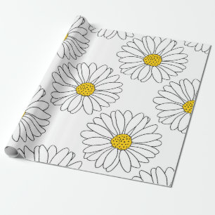 Yellow White Daisy Pattern Cadeaupapier