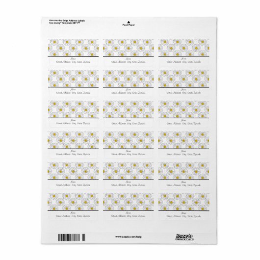 Yellow White Daisy Pattern Etiket (Full Sheet)