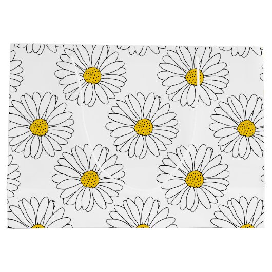 Yellow White Daisy Pattern Groot Cadeauzakje (Achterkant)