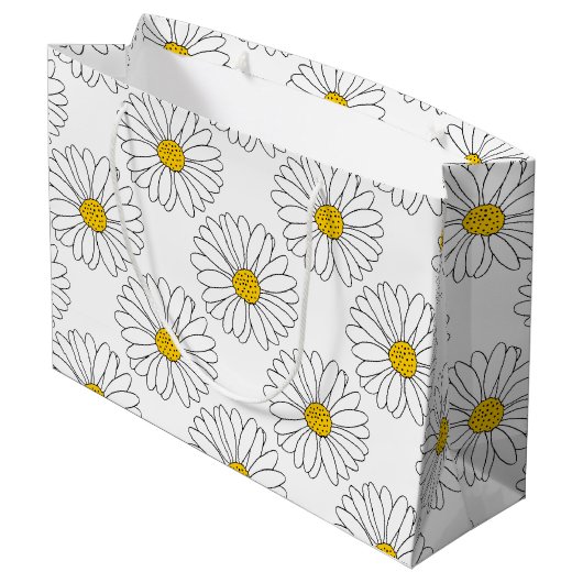 Yellow White Daisy Pattern Groot Cadeauzakje (Achterkant Gekanteld)