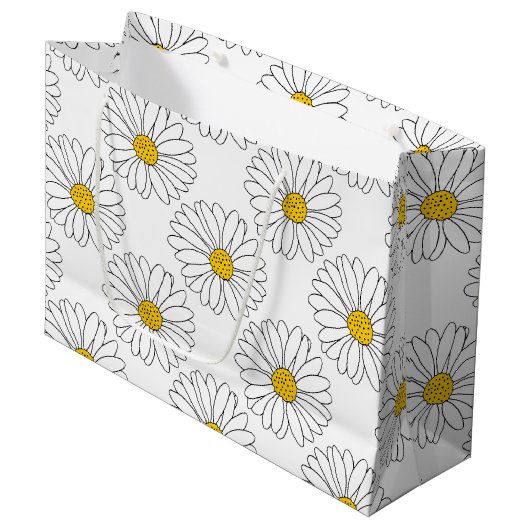 Yellow White Daisy Pattern Groot Cadeauzakje (Voorkant Gekanteld)