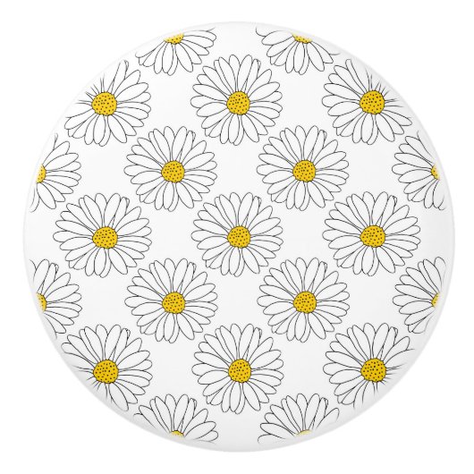 Yellow White Daisy Pattern Keramische Knop (Voorkant)