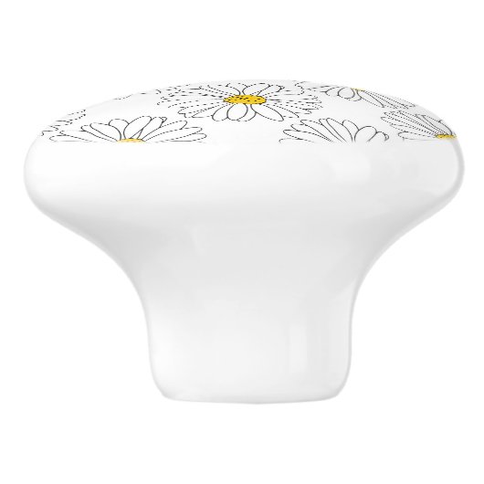 Yellow White Daisy Pattern Keramische Knop (Zijkant)