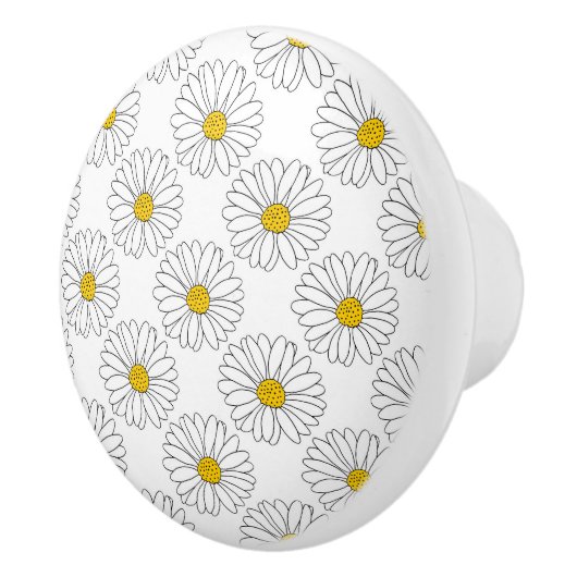 Yellow White Daisy Pattern Keramische Knop (Rechts)