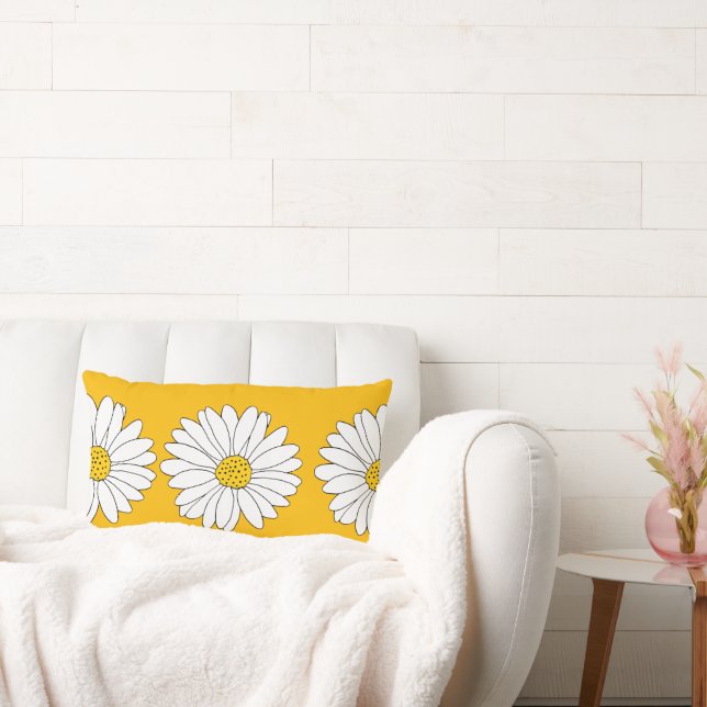 Yellow White Daisy Pattern Kussen (Bank)