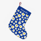 Yellow White Daisy Pattern On Blue Christmas Kleine Kerstsok (Voorkant (Hangend))