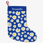 Yellow White Daisy Pattern On Blue Christmas Kleine Kerstsok (Voorkant)