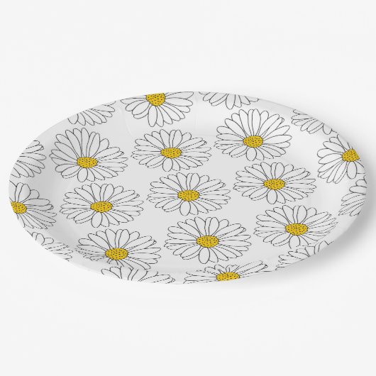 Yellow White Daisy Pattern Papieren Bordje (Gekanteld)