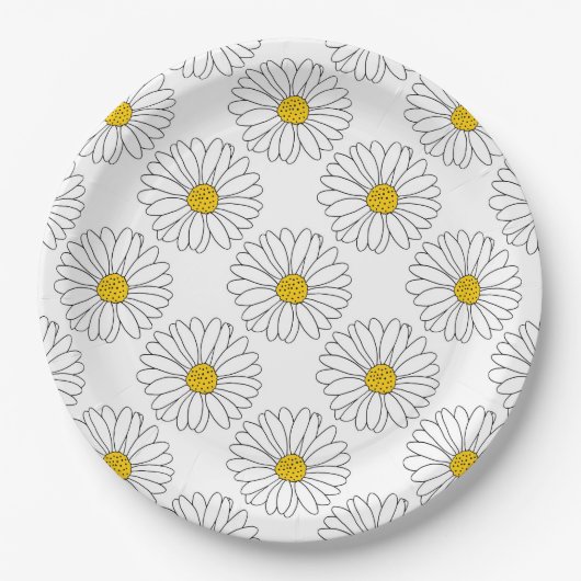 Yellow White Daisy Pattern Papieren Bordje (Voorkant)
