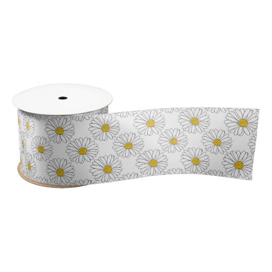 Yellow White Daisy Pattern Satijnen Lint (Spoel)