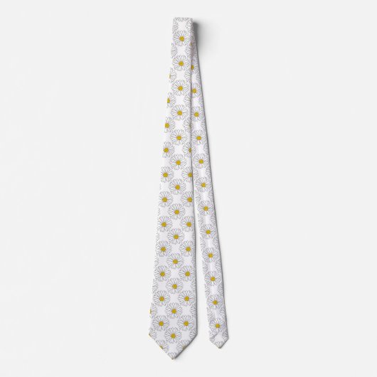 Yellow White Daisy Pattern Stropdas (Voorkant)