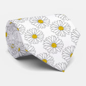 Yellow White Daisy Pattern Stropdas (Opgerold)