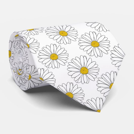 Yellow White Daisy Pattern Stropdas (Opgerold)