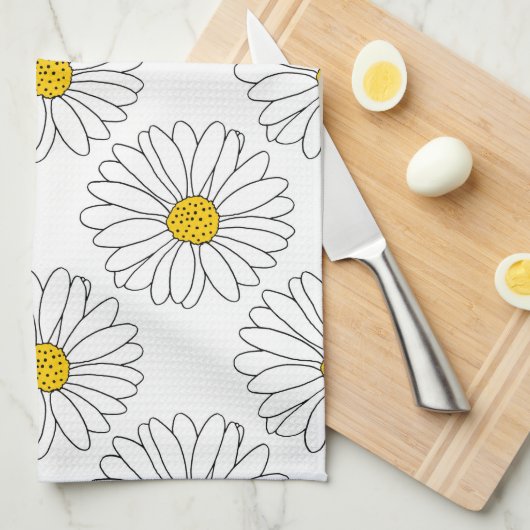 Yellow White Daisy Pattern Theedoek (Quarter Fold)