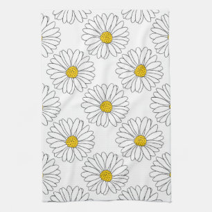 Yellow White Daisy Pattern Theedoek