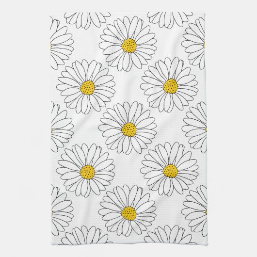 Yellow White Daisy Pattern Theedoek (Verticaal)
