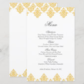 Yellow White Damask Arabesque Wedding Menu Kaart (Voorkant / Achterkant)