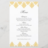 Yellow White Damask Arabesque Wedding Menu Kaart (Voorkant)