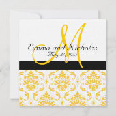 Yellow White Damask Wedding Invitation Kaart (Voorkant)
