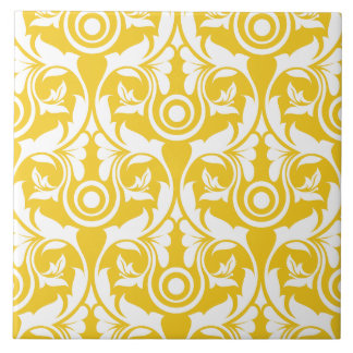 Yellow &white elegant floral pattern tegeltje